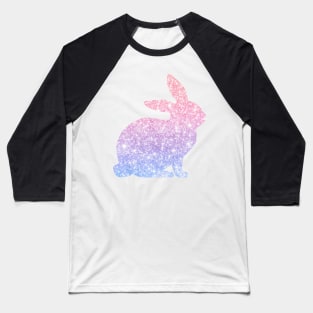 Pastel Pink and Purple Ombre Faux Glitter Easter Bunny Baseball T-Shirt